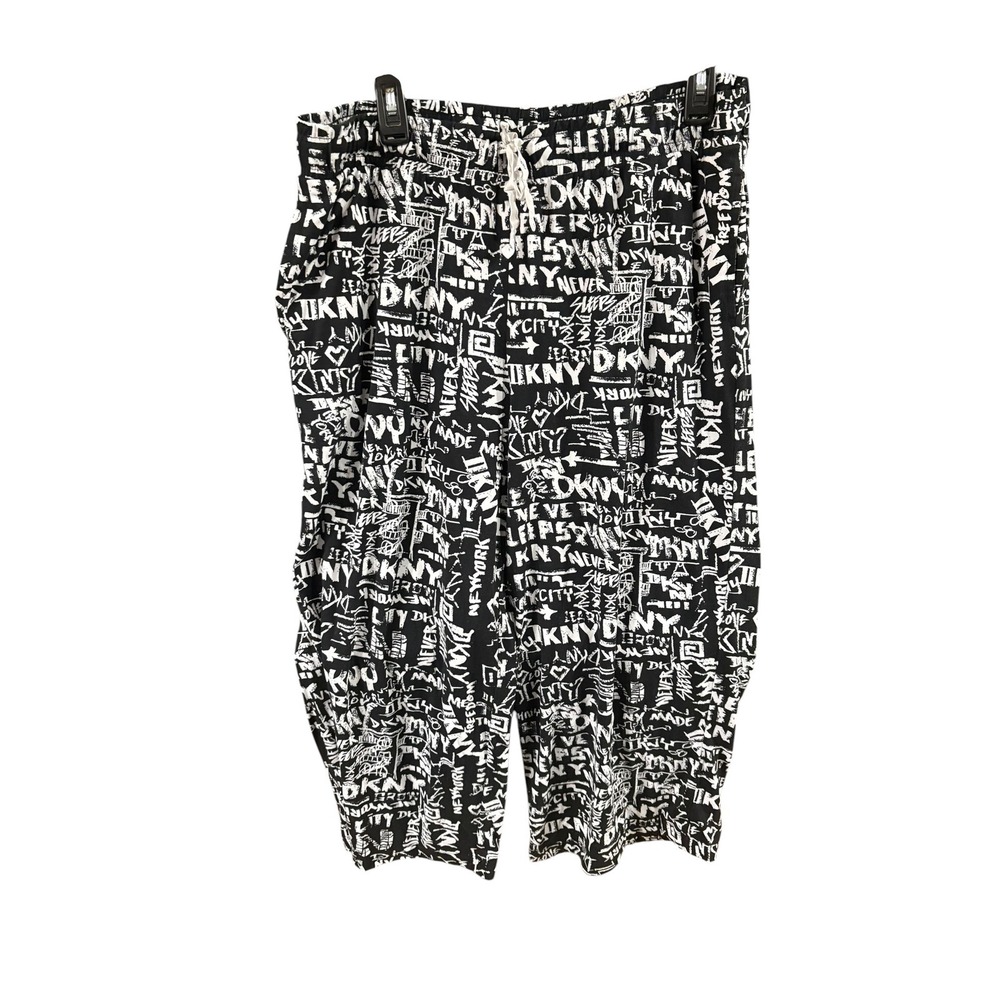DKNY Mens Graffiti Logo Print Sleep Shorts Black White XL Drawstring Lounge